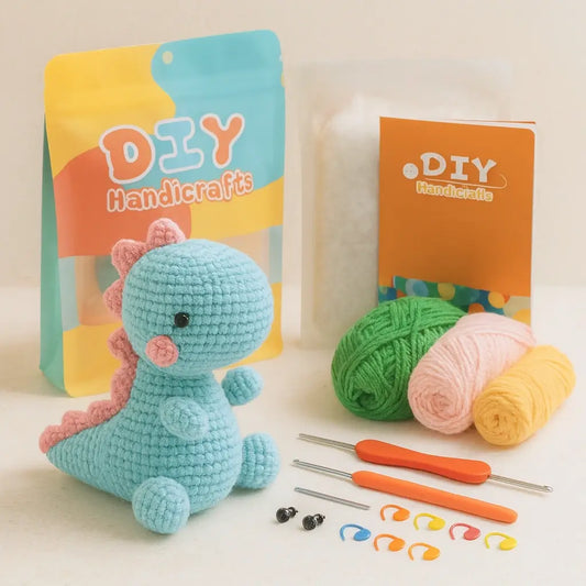 Kit crochet dinosaure bleu clair amigurumi débutant
