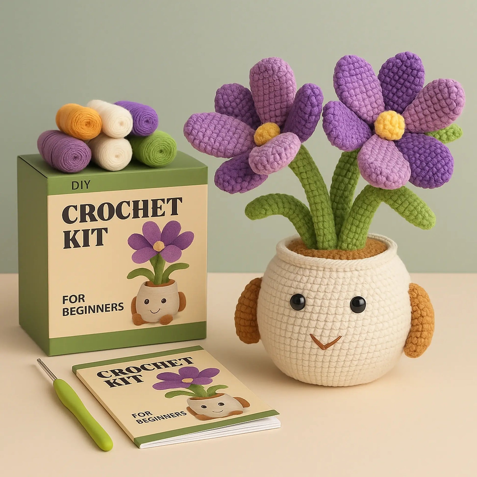 Kit apprendre crochet — création fleurs en laine pour débutants