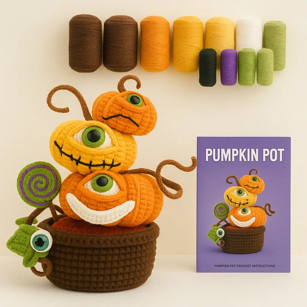 Kit crochet débutant citrouille Halloween en laine — déco automne matériel inclus